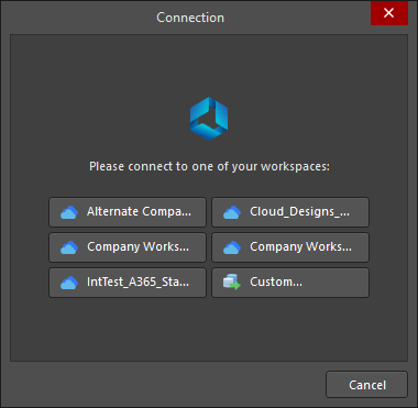 The Connection dialog is used to connect and sign in to a workspace.