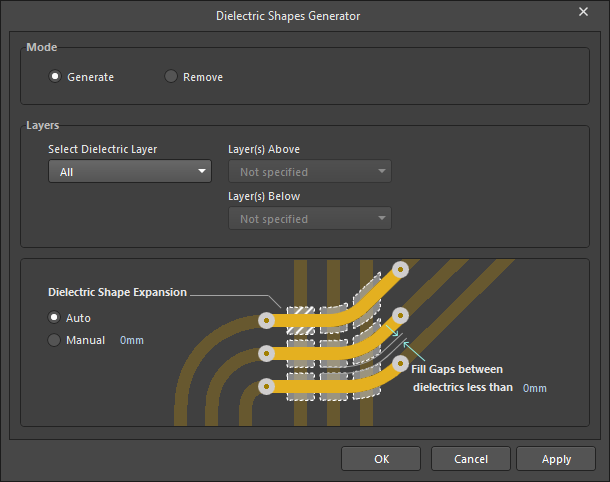 The Dielectric Shapes Generator dialog