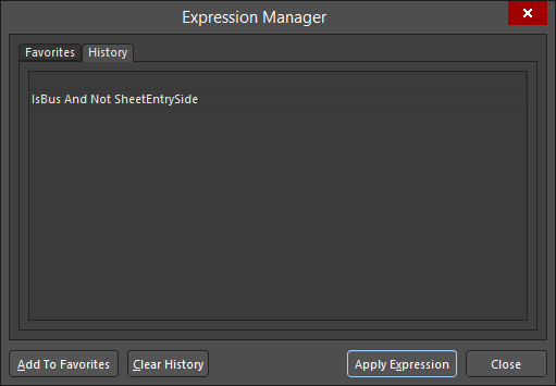 The History tab of the Expression Manager dialog