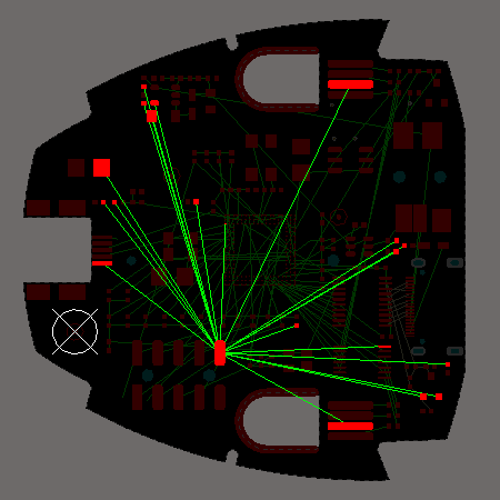 For the default topology, the connection lines are placed to give the shortest overall connection length. In the Starburst topology the connection lines all radiate from a Source pad.