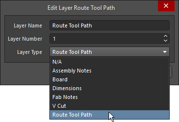 Select the Layer Type from the pre-defined list of Types, individual mechanical layers are shown on the left, Component Layer Pairs are shown on the right.