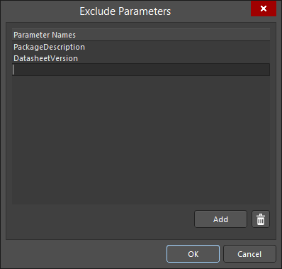 Exclude Parameters dialog