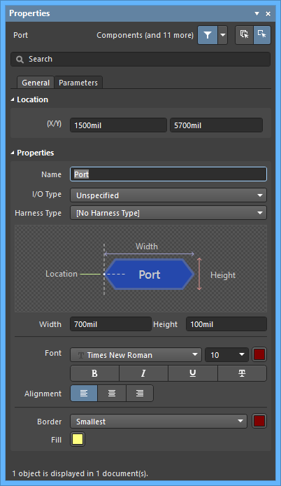 The Port mode of the Properties panel