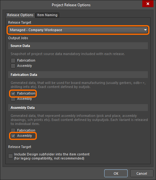 Configure options for the online release in the Project Release Options dialog.