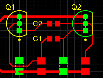 PCB editor, example of violations display, zoomed out