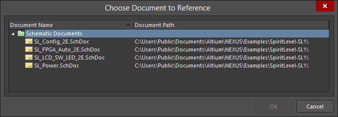 The Choose Document to Reference dialog