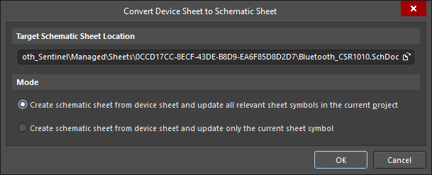 The Convert Device Sheet to Schematic Sheet dialog