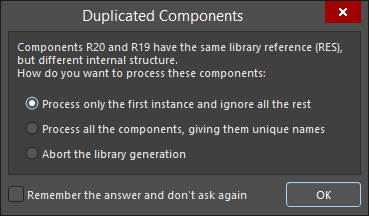 The Duplicated Components dialog
