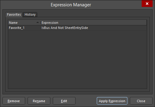 The Favorites tab of the Expression Manager dialog