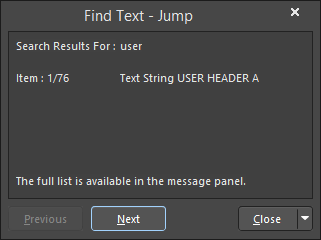 The Find Text - Jump dialog