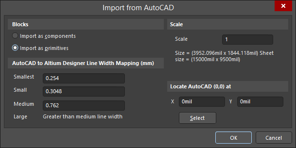 The Import from AutoCAD (SCH) dialog