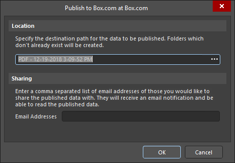The Publish to Box dialog.