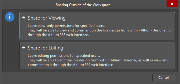 The Sharing Outside of the Workspace dialog 