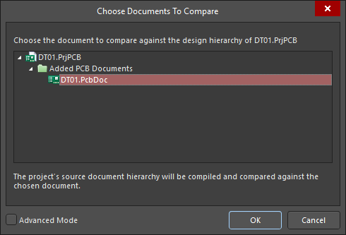 Choose Documents to Compare dialog