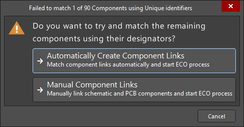 Failed to Match Unique Identifiers dialog 