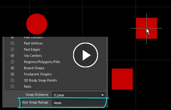 With the axial alignment feature, dynamic alignment guides appear in the design space, from the cursor to the hotspots

of existing placed objects.