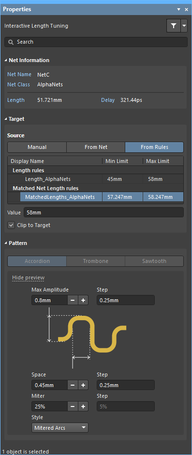 Press TAB during length tuning to open the panel in Interactive Length Tuning mode,

where you can select the target length mode and adjust the accordion parameters.