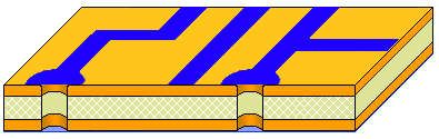 Double-sided board fabrication, remove photoresist to reveal copper