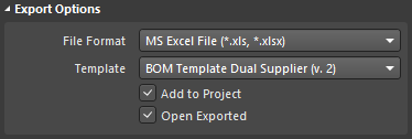 Select the required Excel file format option, then select the required Excel template