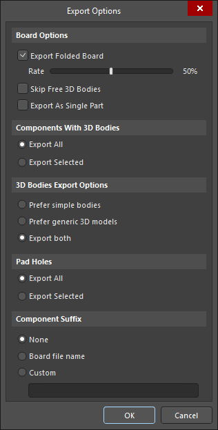 Configure the STEP export options as required.