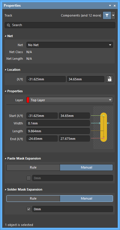 The Track default settings in the Preferences dialog and the Track mode of the Properties panel