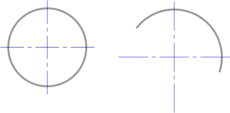 Center Mark objects attached to placed Circle and Arc objects.