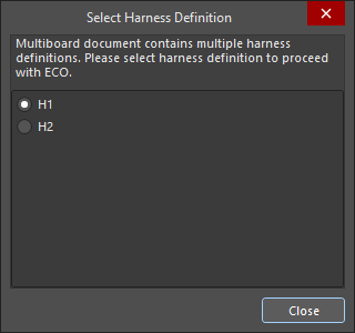 The Select Harness Definition dialog