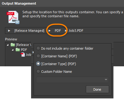 Options to define a container sub-folder for the output location.