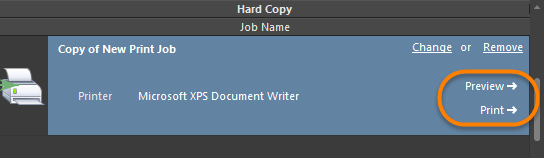 Preview and Print controls for the selected Print Job.