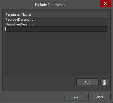 The Exclude Parameters dialog