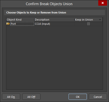 The Confirm Break Objects Union dialog
