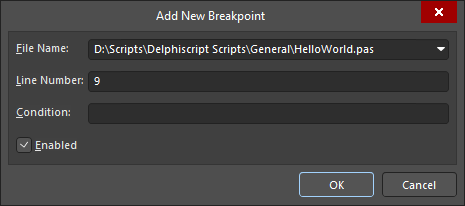 The Add New Breakpoint dialog