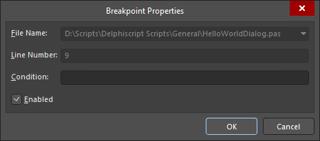 The Breakpoint Properties dialog