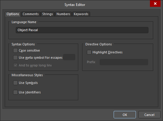 The Syntax Editor dialog