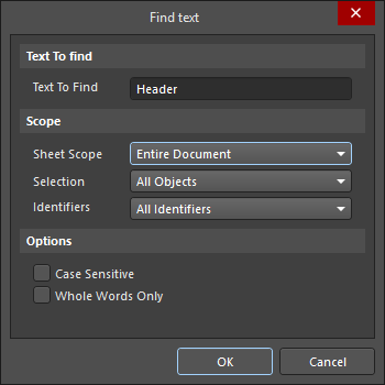 The Find text dialog