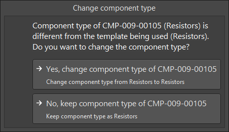 The Change component type dialog