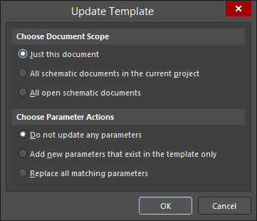The Update Template dialog