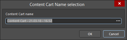 The Content Cart Name selection dialog