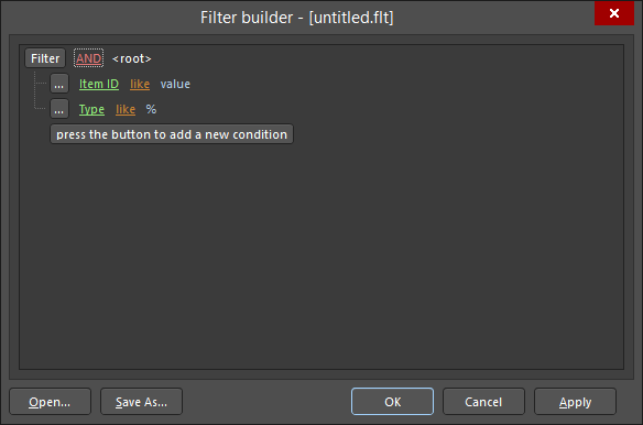 The Filter builder dialog