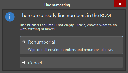 Three variations of the Line numbering dialog