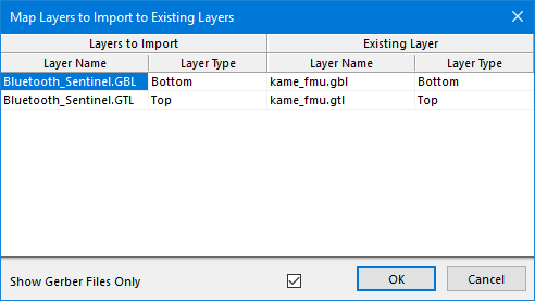 The Map Layers to Import to Existing Layers dialog