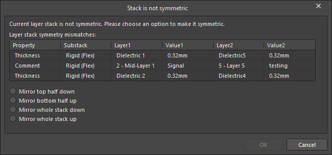 The Stack is not symmetric dialog