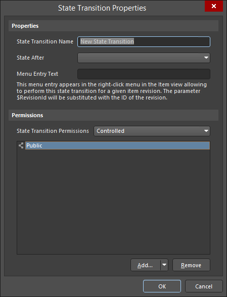 The State Transition Properties dialog