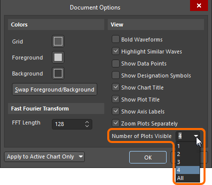 Select the required Number of Plots Visible in the Document Options dialog.