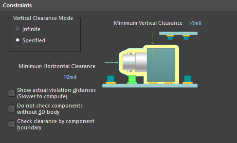 Default constraints for the Component Clearance rule