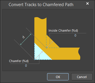 Selected tracks will be chamfered by the specified amount at each right-angle corner.