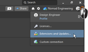 Extensions are managed via the configuration menu.