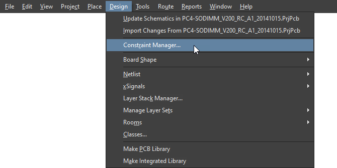 Access the Constraint Manager from the PCB editor