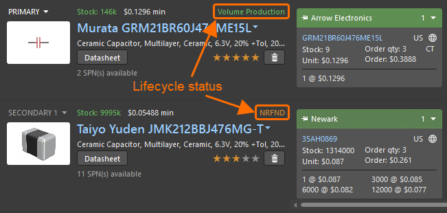 Use the lifecycle status to help select the most suitable part.